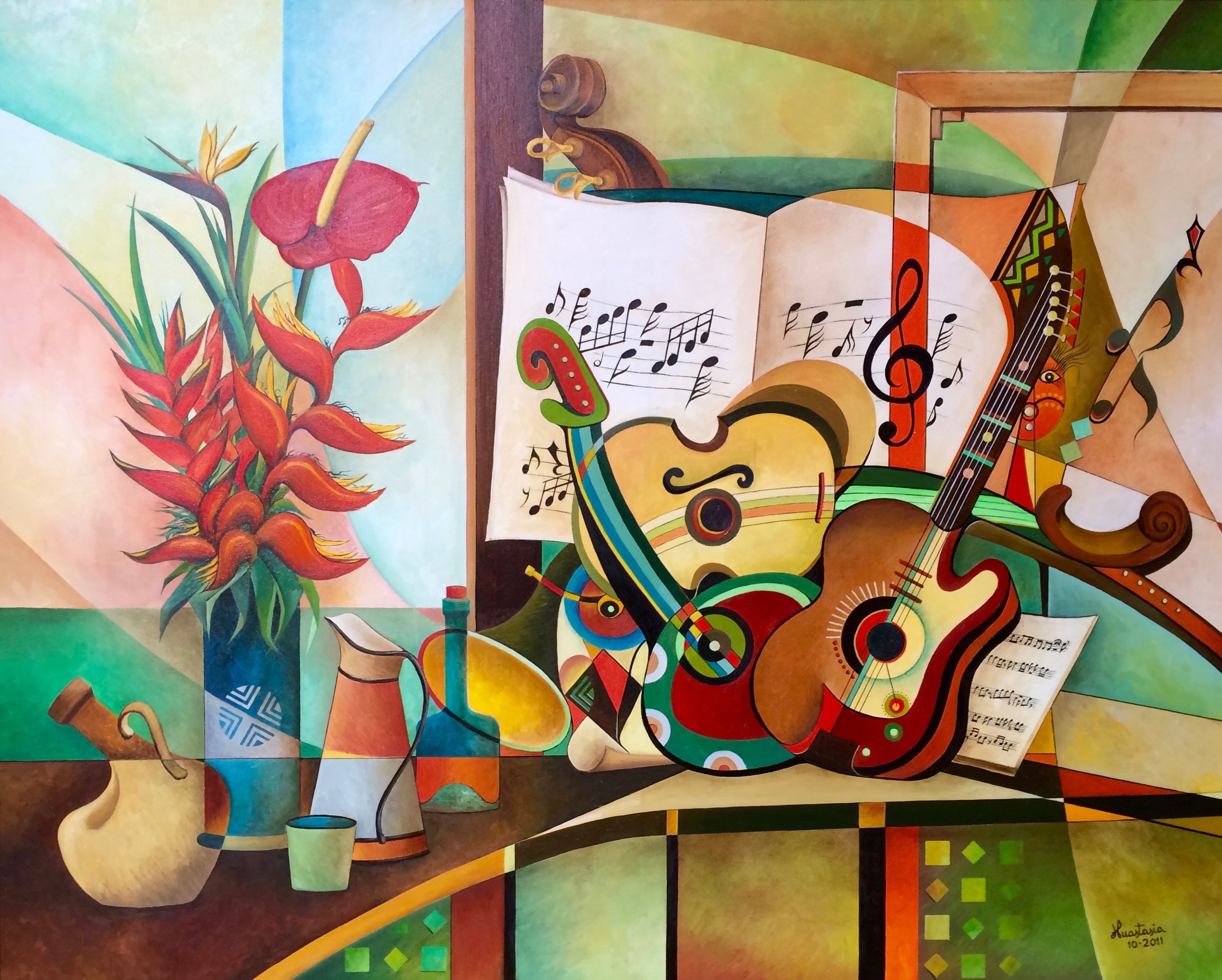 Composizione musicale e fiori tropicali